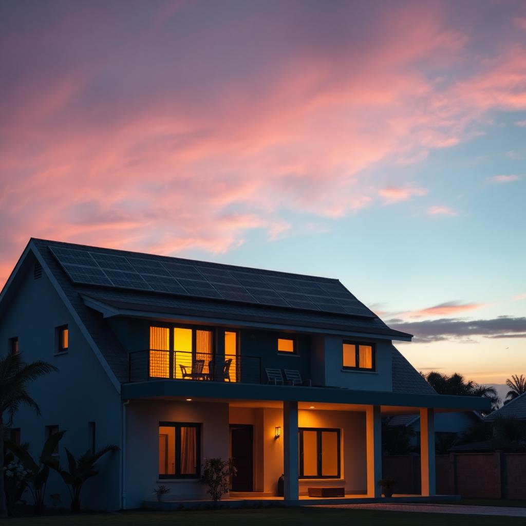 Nigerian home powered by solar at dusk